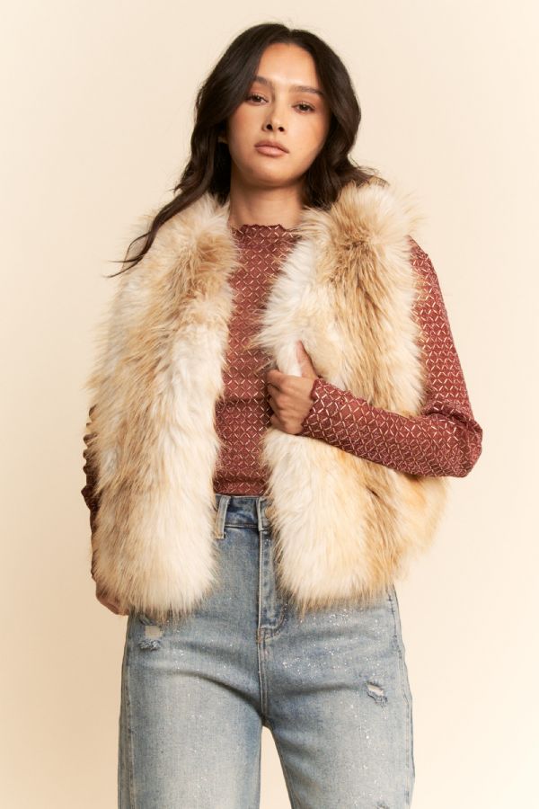 White Taupe Faux Fur Statement Vest / Western Boho Layering Vest