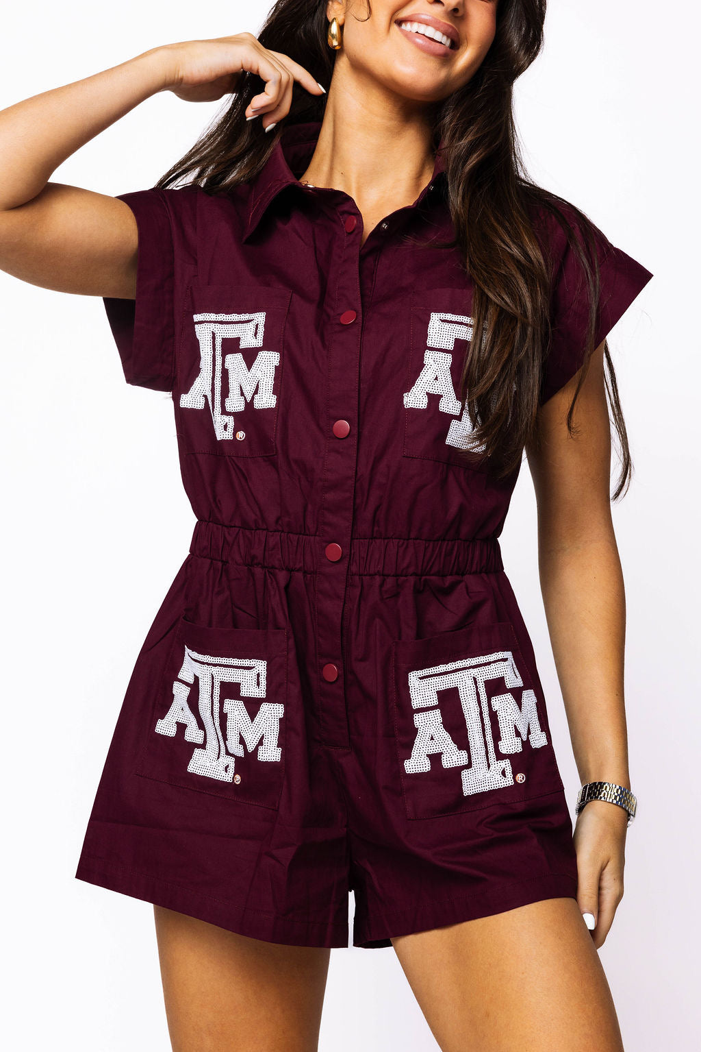 Queen of Sparkles Licensed Texas A&M Mascot Pocket Romper