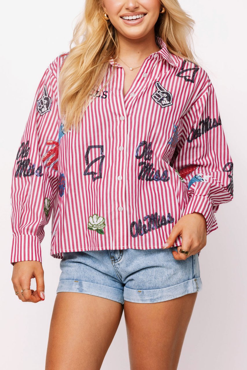 Queen of Sparkles Ole Miss Mini Icon Stripped Button Down