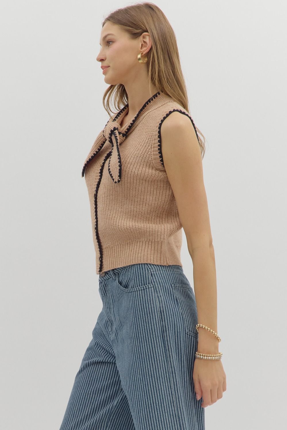 Sweater Vest with Tie - Oatmeal