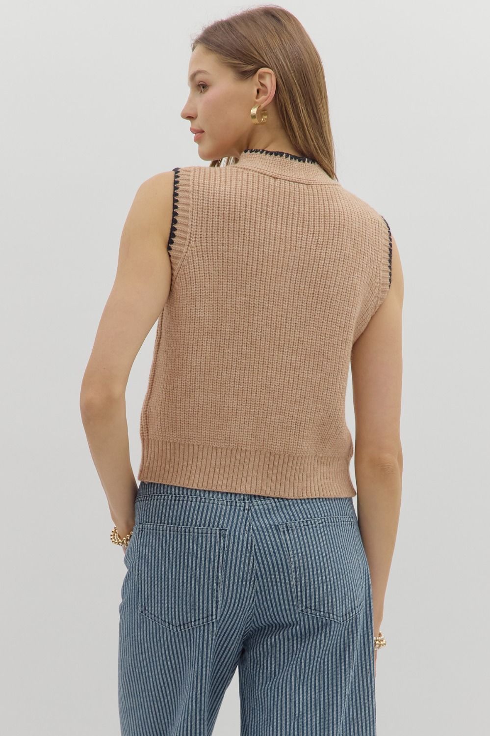 Sweater Vest with Tie - Oatmeal