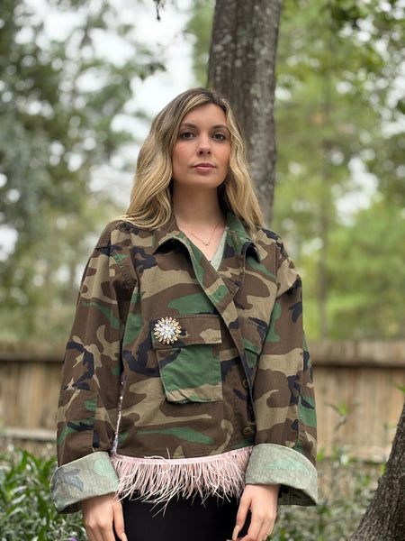 Vintage Camo Jacket Pink Velvet Sequin