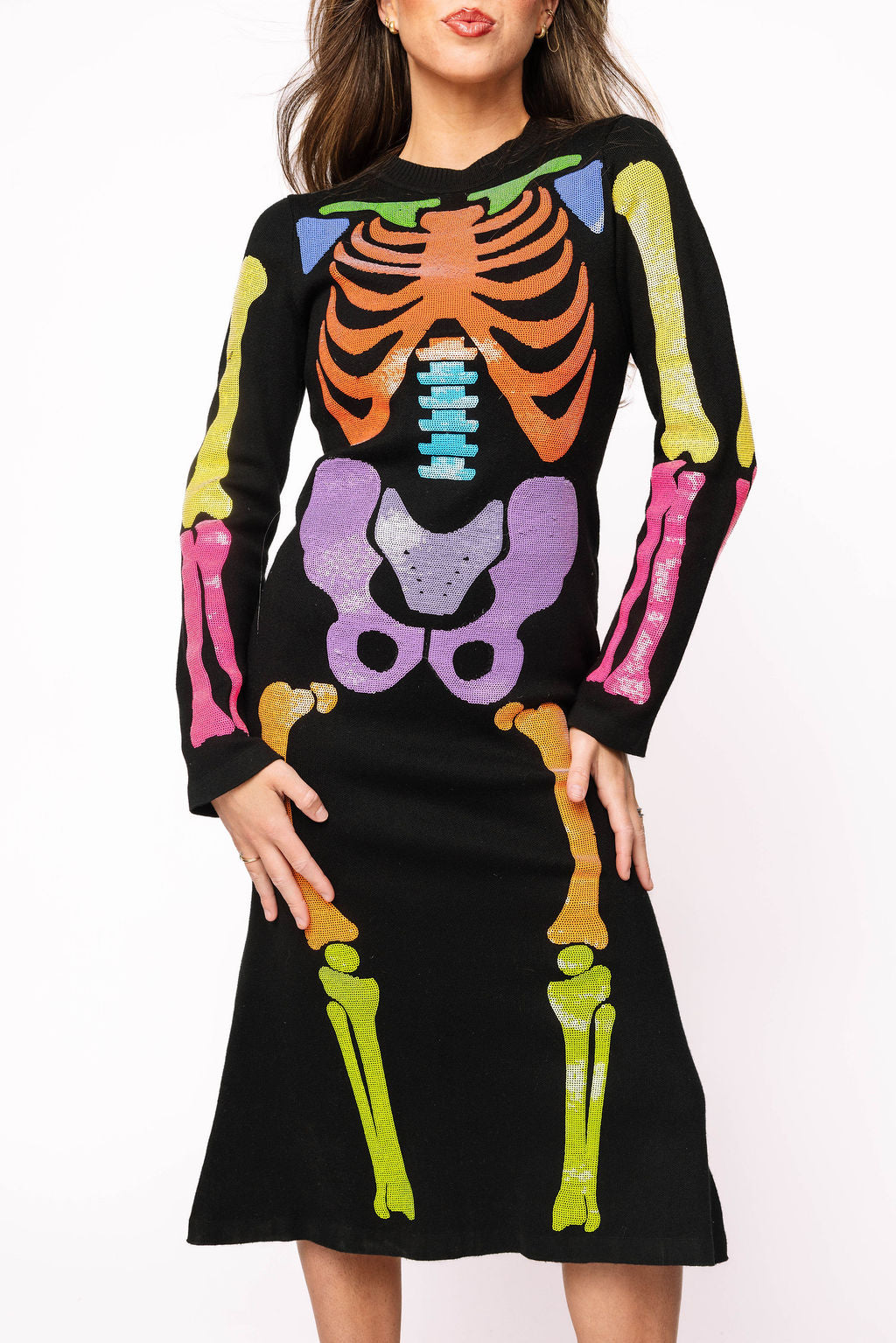 Queen of Sparkles Multi Sequin Skeleton Knit Midi Dress