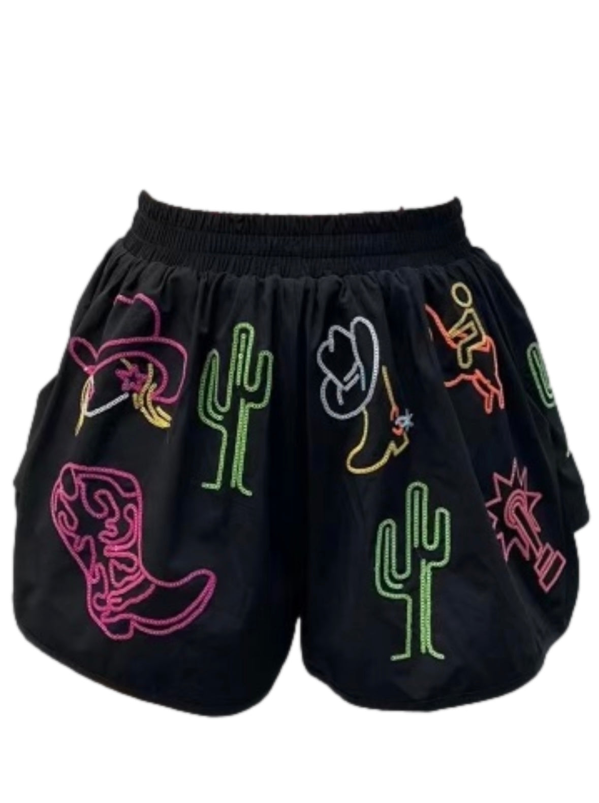 Queen of Sparkles Black & Neon Western Icon Active Shorts
