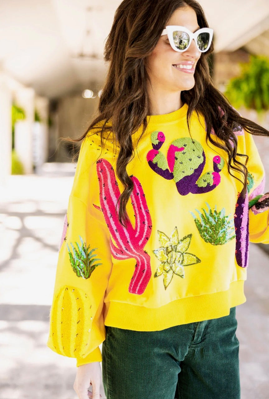 Queen of Sparkles Yellow Cactus Sweatshirt