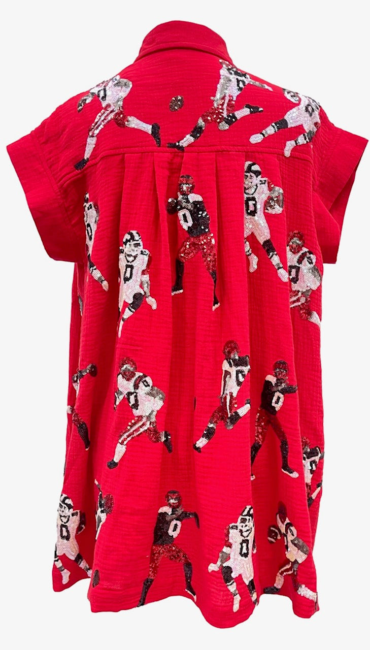 Queen of Sparkles Red & Black Football Player Gauze Dress