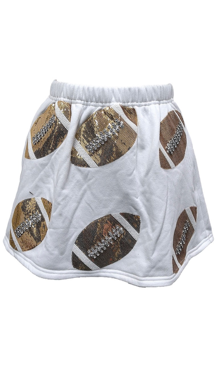 Queen of Sparkles White Scattered Sequin & Rhinestone Football Skort