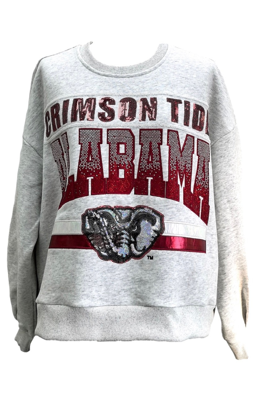 Queen of Sparkles Licensed-Grey 'Crimson Tide Alabama' Vintage Sweatshirt