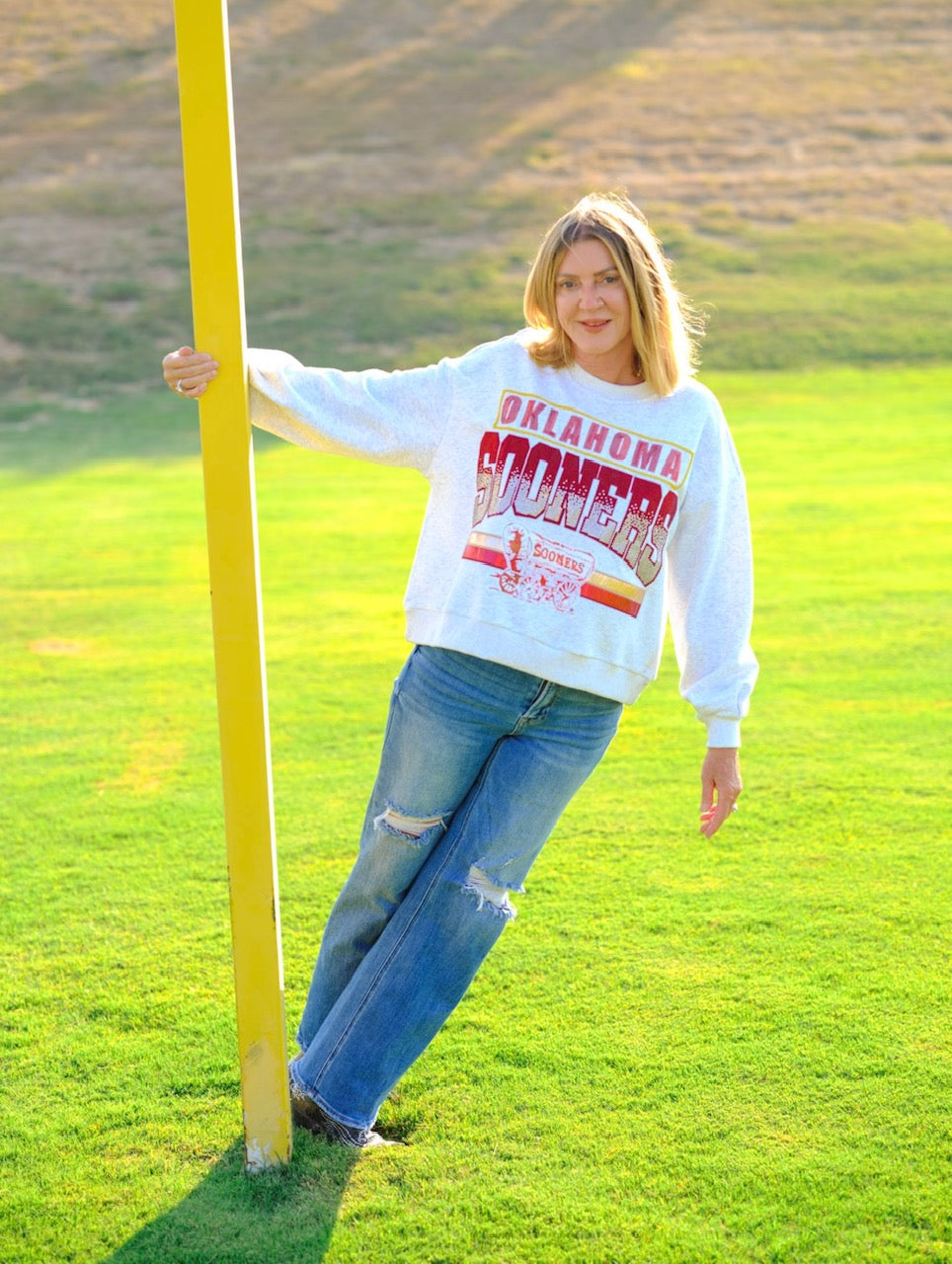 Queen of Sparkles Licensed-Grey 'Sooners' Vintage Sweatshirt