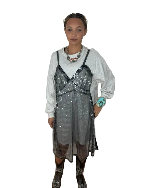 Dress with Sequin Slip Overlay