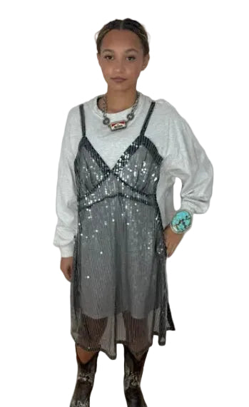Dress with Sequin Slip Overlay