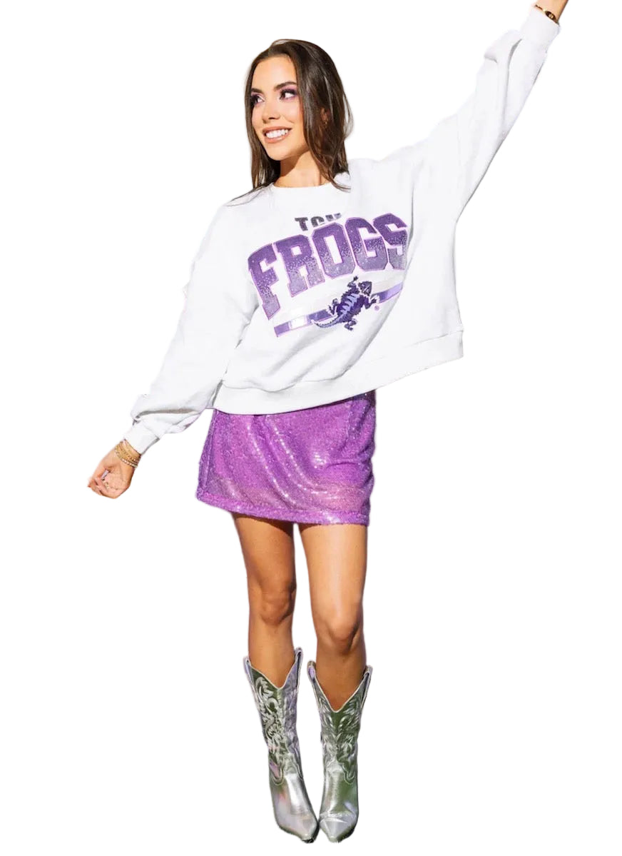 Queen of Sparkles Licensed-Grey 'Texas Christian Frogs' Vintage Sweatshirt