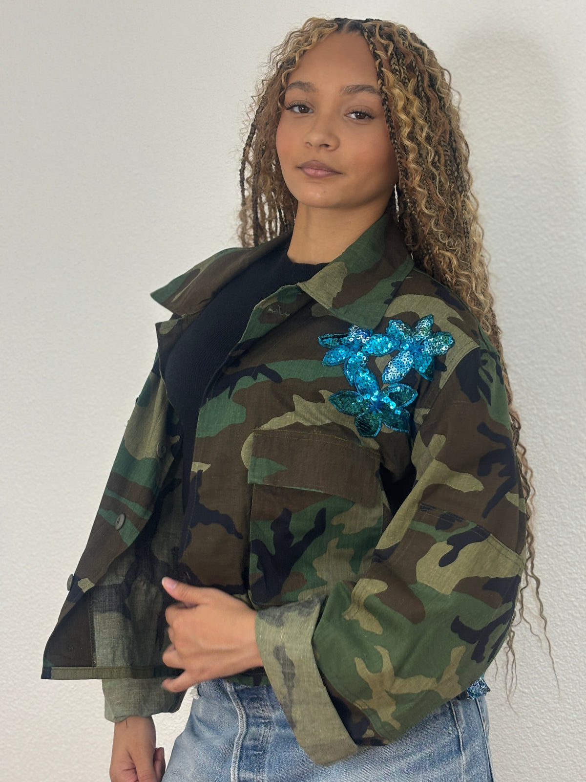 Vintage Camo Jackets-Blue Sequin
