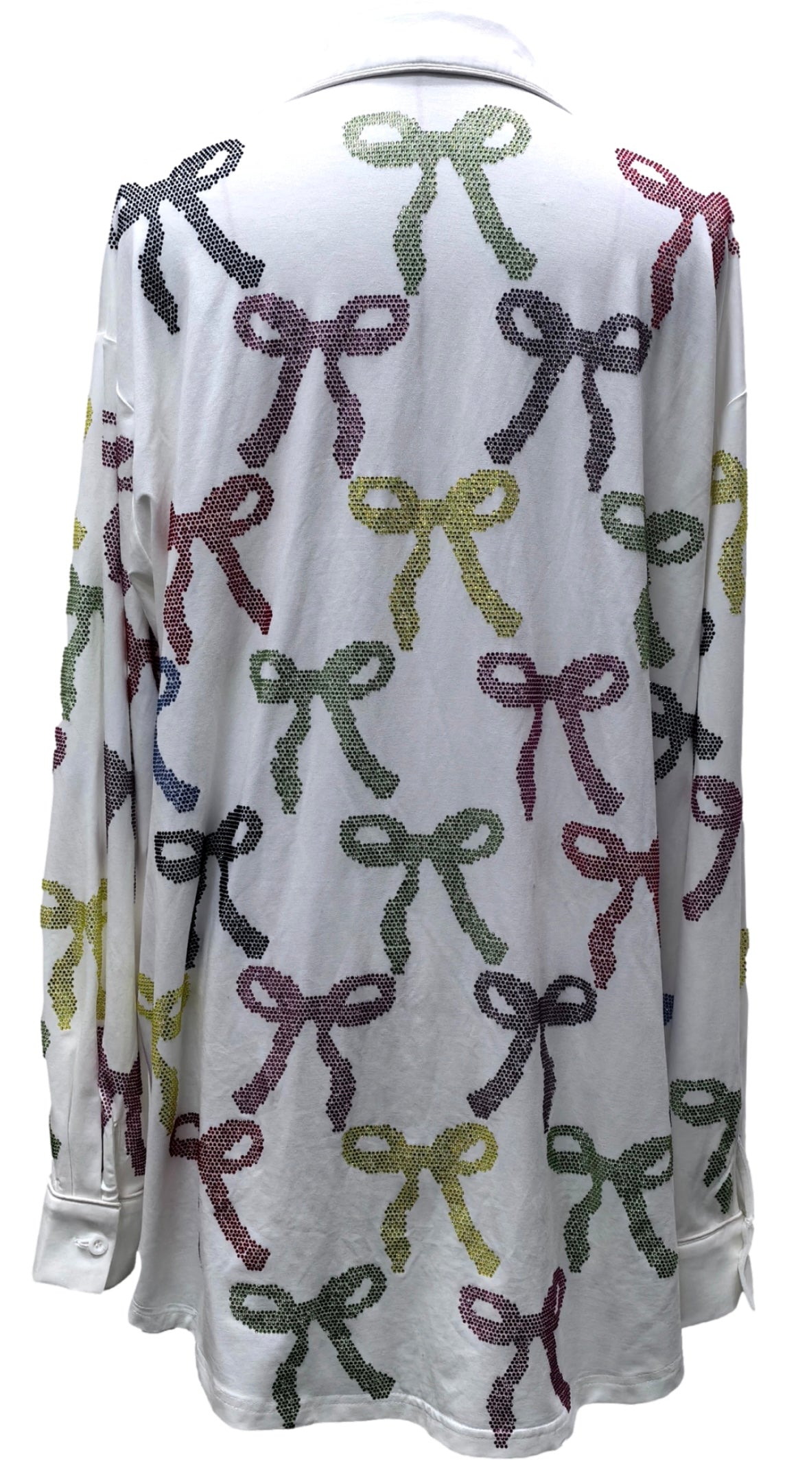 Queen of Sparkles White Multi Rhinestone Rainbow Bow Pajama Top Dress