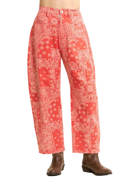 Bandana Print Barrel Jeans