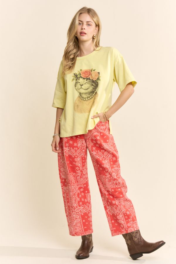 Bandana Print Barrel Jeans