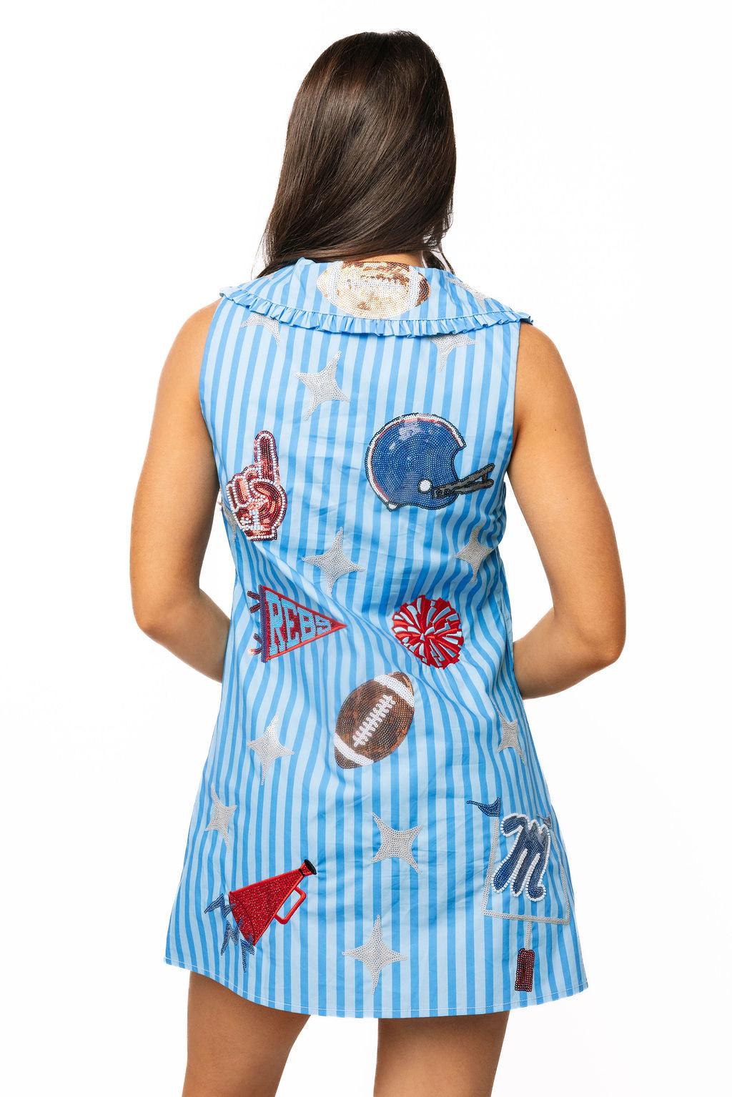 Queen of Sparkles Licensed Ole Miss Striped Sparkle Gameday Icon Cotton Collar Tank Dress