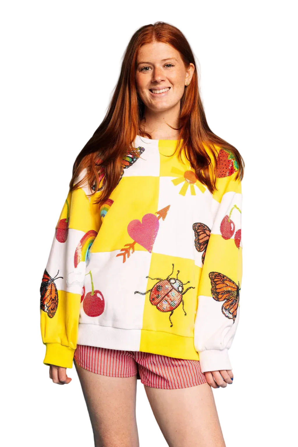Queen of Sparkles Yellow & White Checkered Summer/Fall Icons Sweatshirt