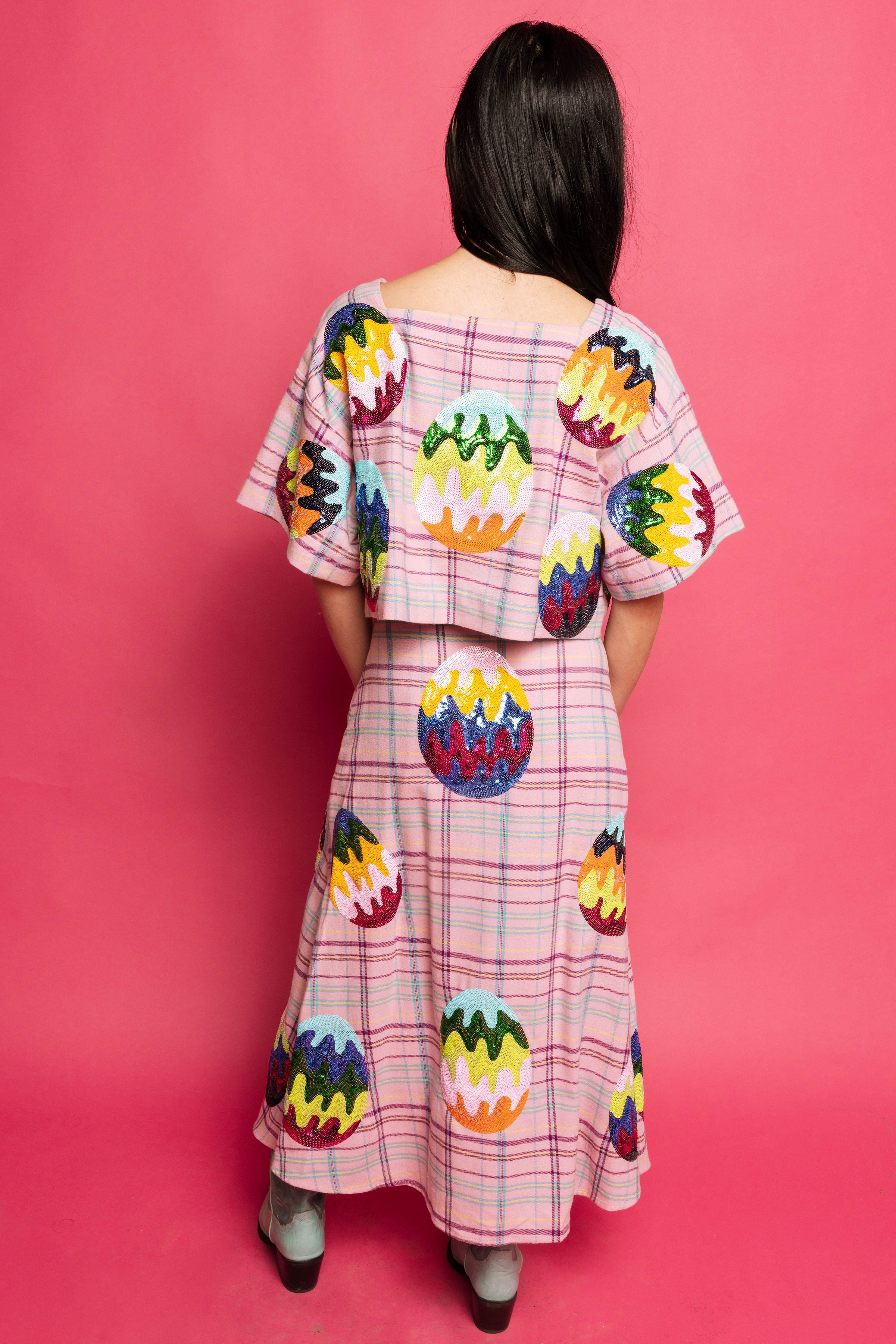 Queen of Sparkles Lavender Plaid Groovy Easter Egg Cotton Top