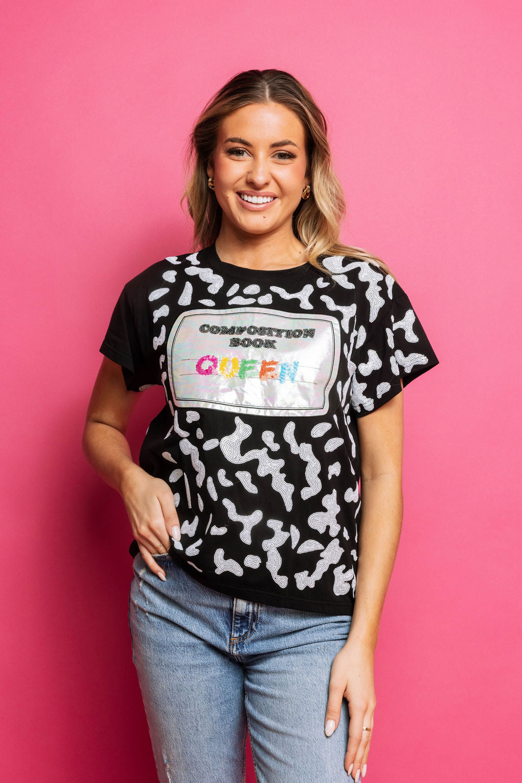 Queen of Sparkles Black Composition Book Queen Tee