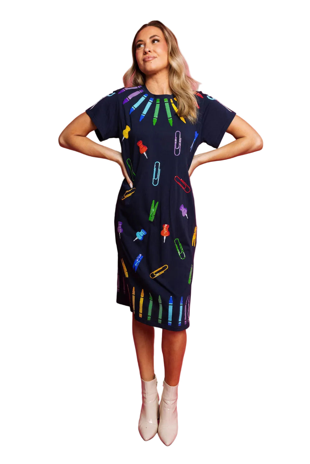 Queen of Sparkles Navy School Supply Tee Midi