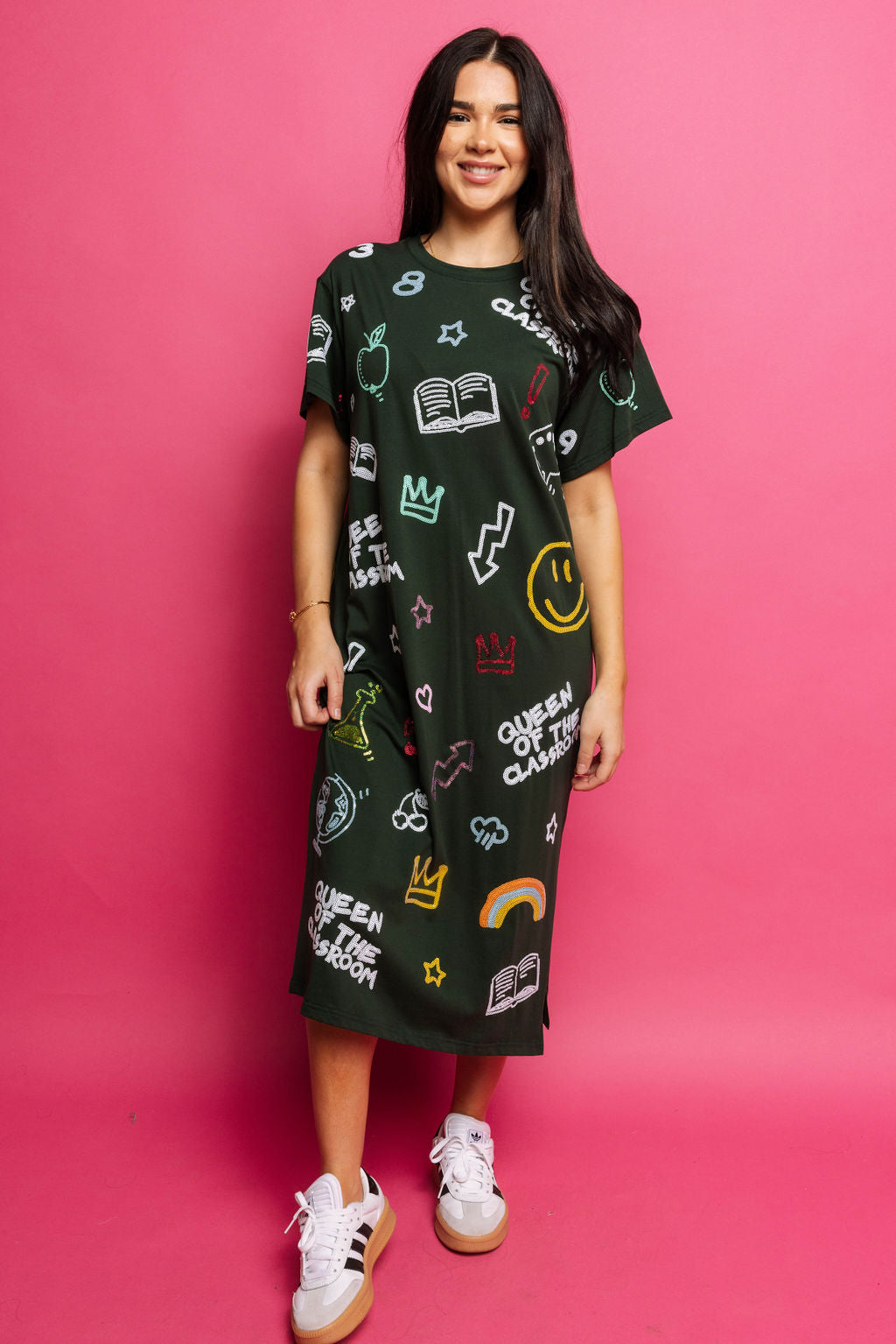 Queen of Sparkles Green Queen of the Classroom Midi Tee Dress