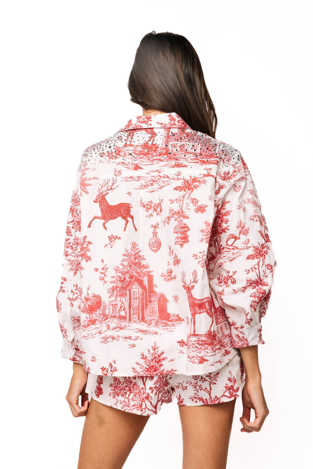 Queen of Sparkles Red & White Christmas Twall Cotton Button Up