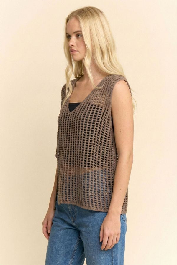 Mesh Knit Top - Brown