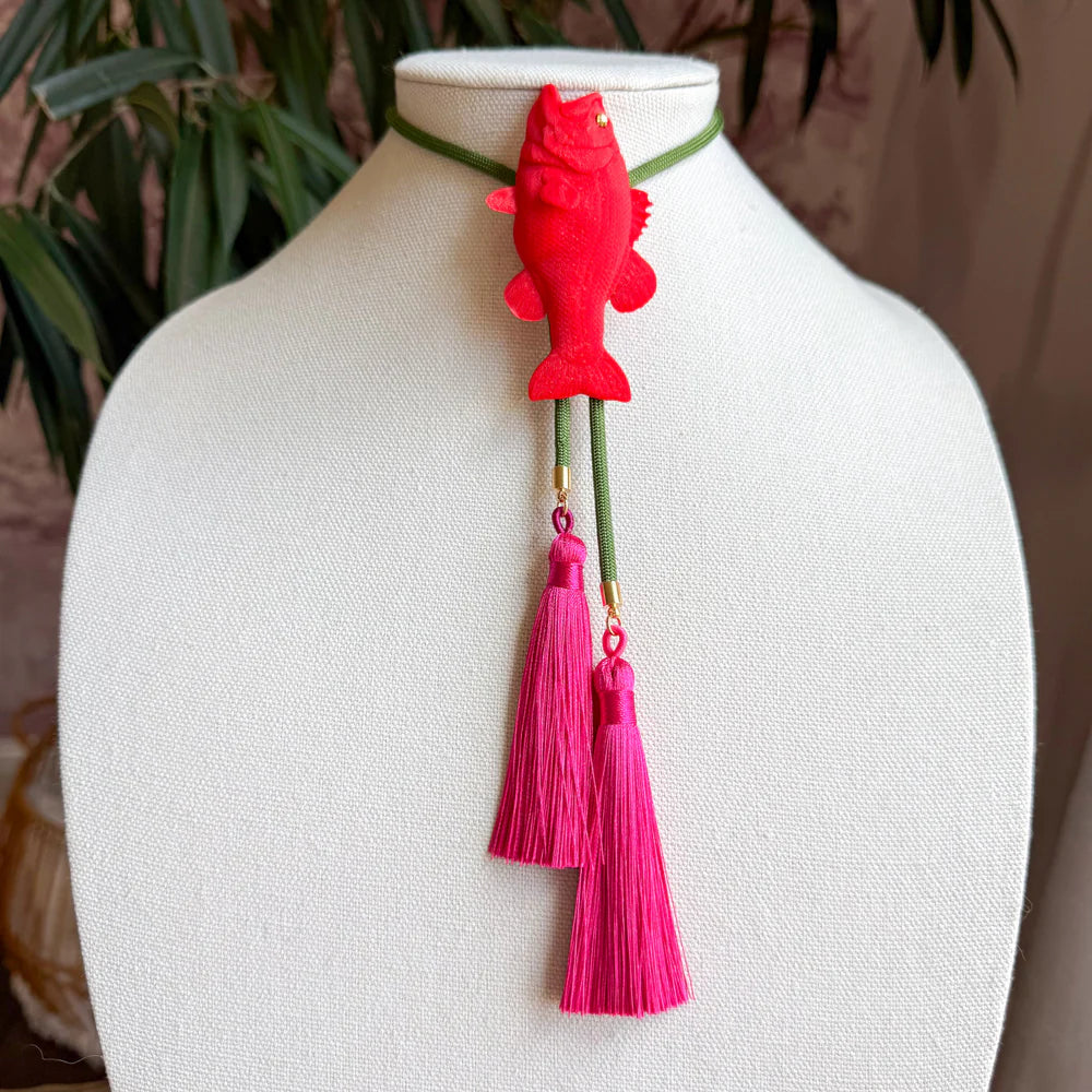Fish Bolo Red Fish Olive Cord by Rahya Jewelry Design - Leopard Grove product image 01