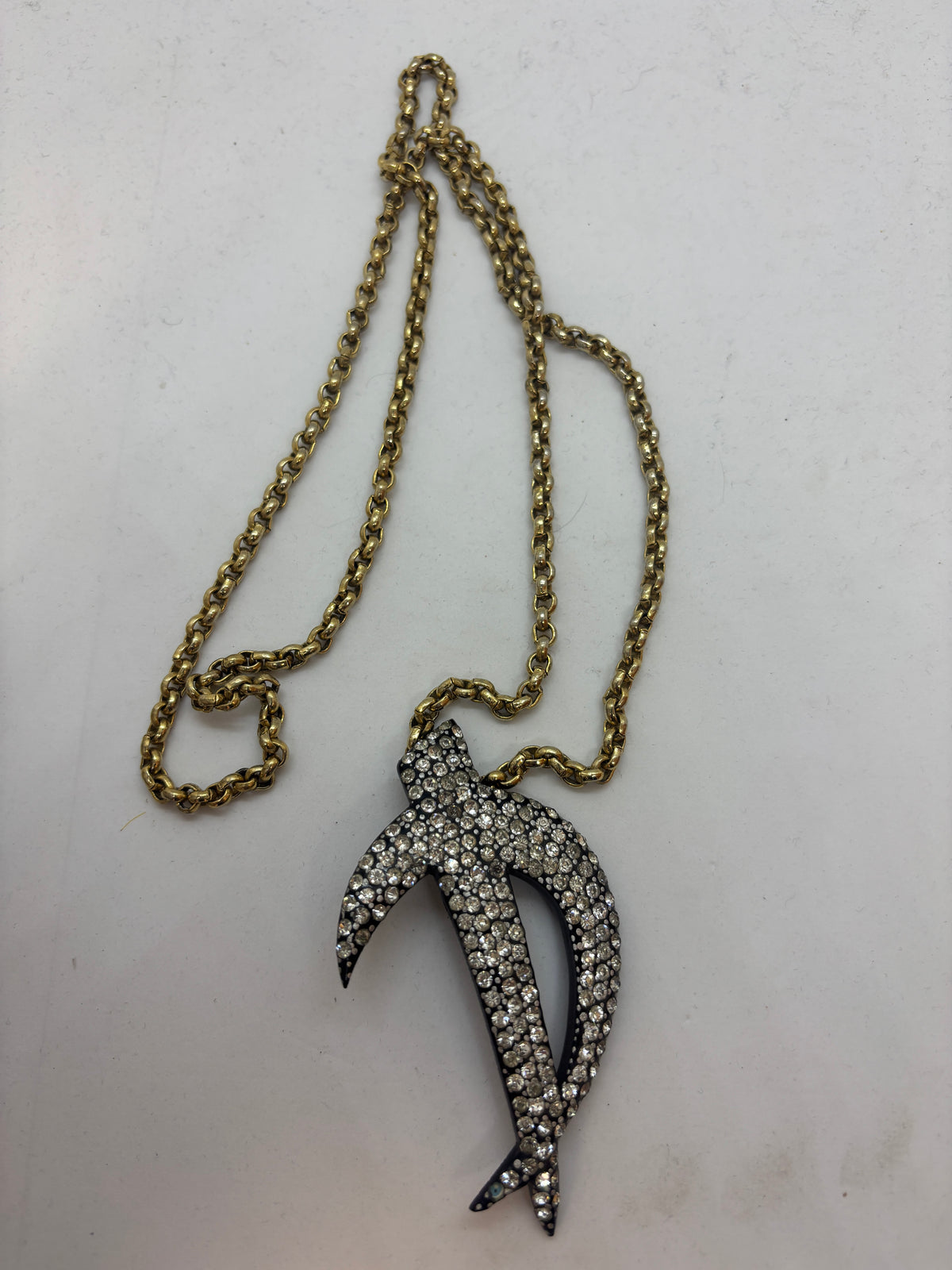 Abstract vintage brooch on gold-tone chain one-of-a-kind-statement-necklace