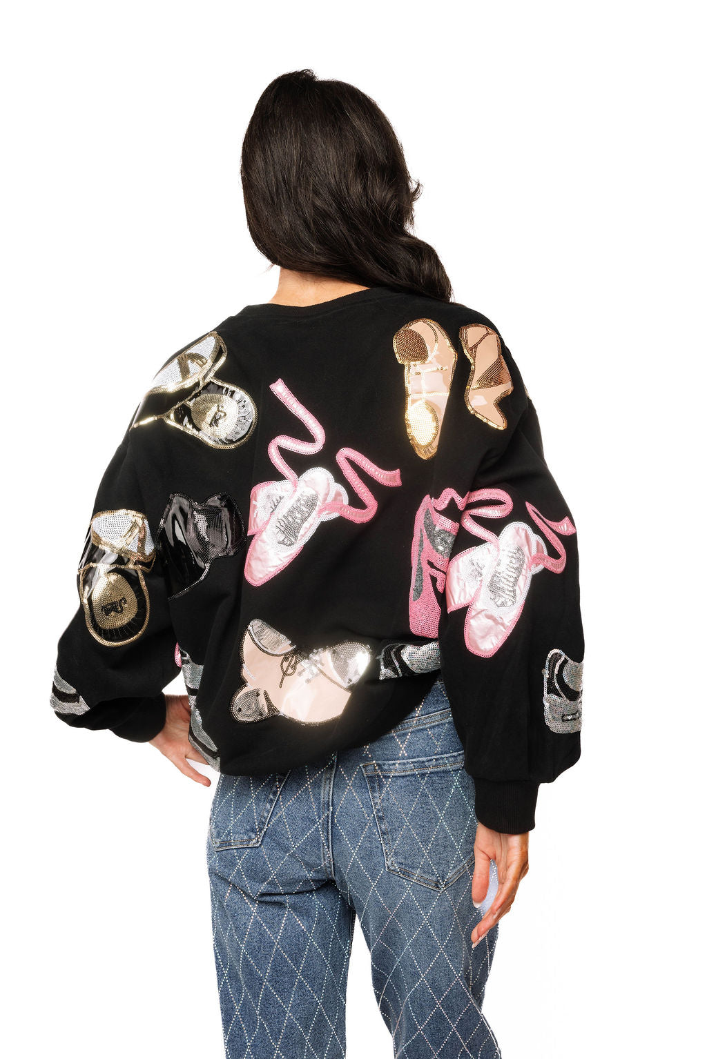 Queen of Sparkles Black Dance Shoes Sweatshirt - sequin dance sweatshirt product image 01