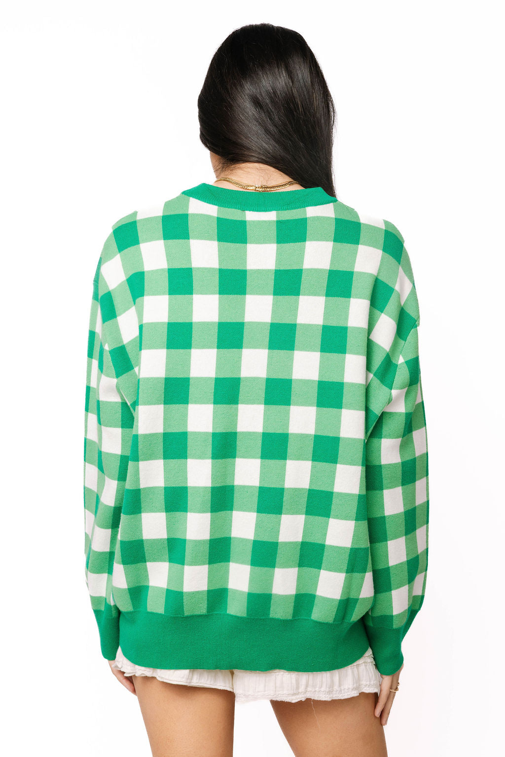 Queen of Sparkles Green & White Checkered Golf Cart Sweatshirt - Leopard Grove product image 01