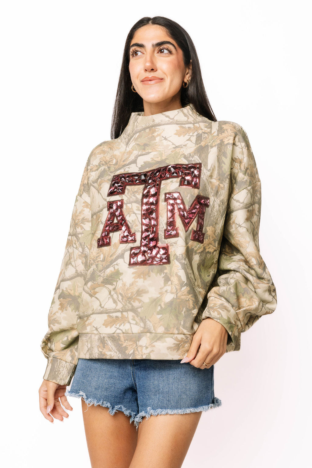 Queen of Sparkles Licensed Texas A&M Mockneck Camo - collegiate camo sweatshirt product image 02