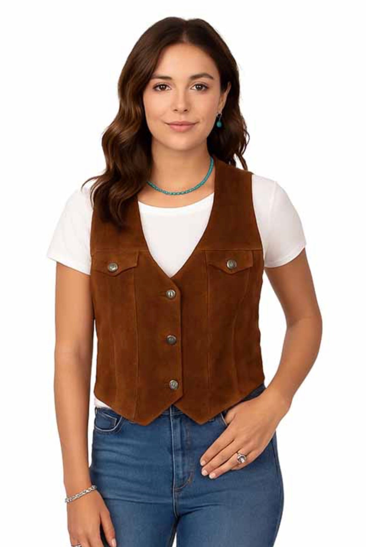 Scully brown suede leather vest product image.