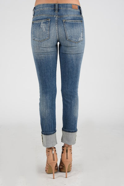 GRLFRND Tatum Straight Leg Jeans in Overdrive Chewed Hem Distressed Pants Blue offers