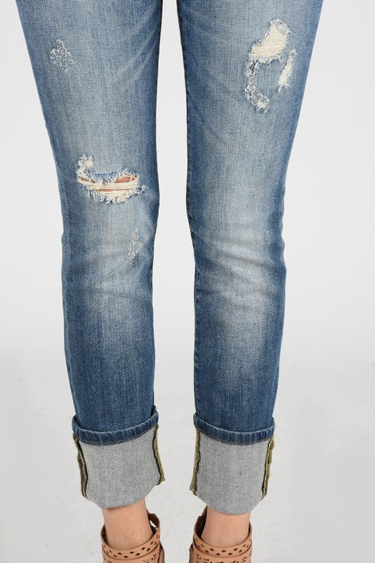 Judy Blue Distressed Cuffed Straight Leg Jeans