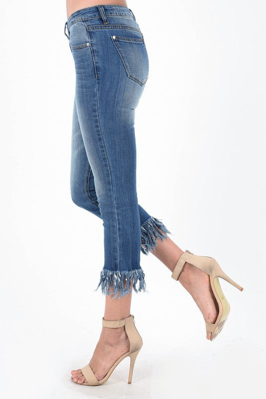 Judy Blue I'm So Frayed Mid-Rise Crop Straight Jeans