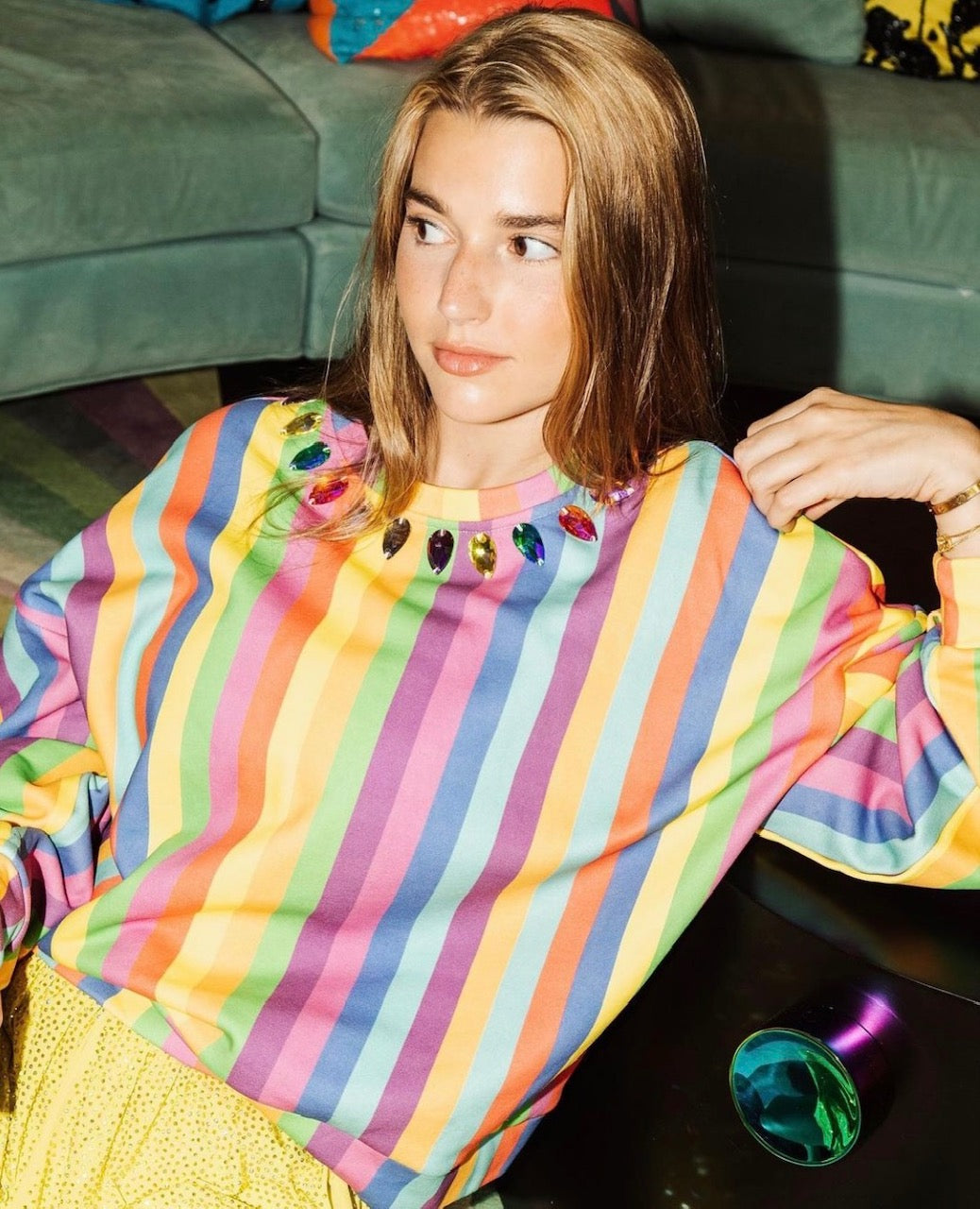 Queen of Sparkles Rainbow Stripe Sweatshirt