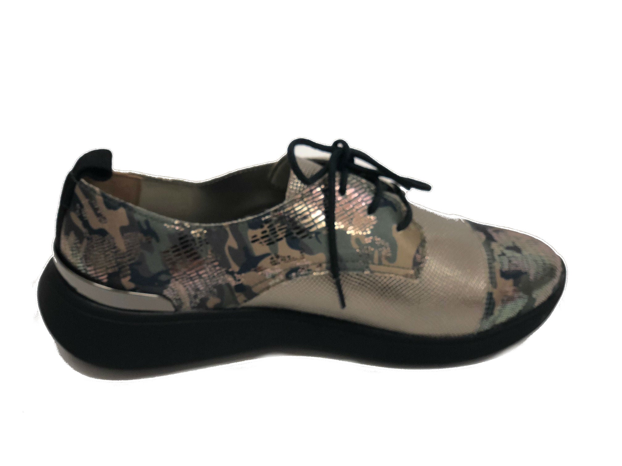 women camo metallic leather tie flat casual tennis comfort