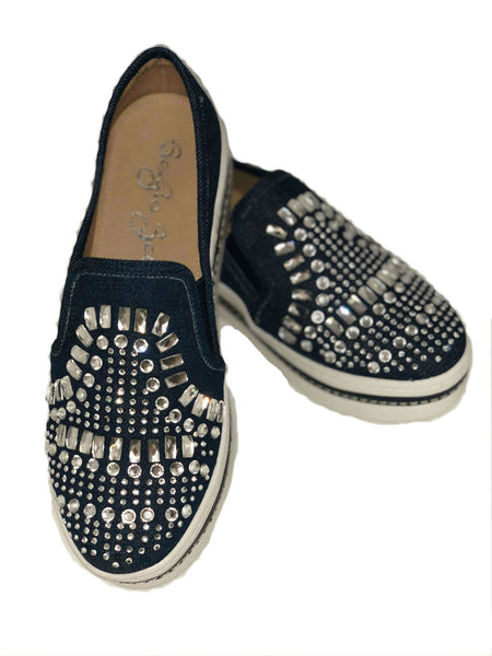 Lucy in the Sky with Diamonds Denim Rhinestone Slip On Shoe
