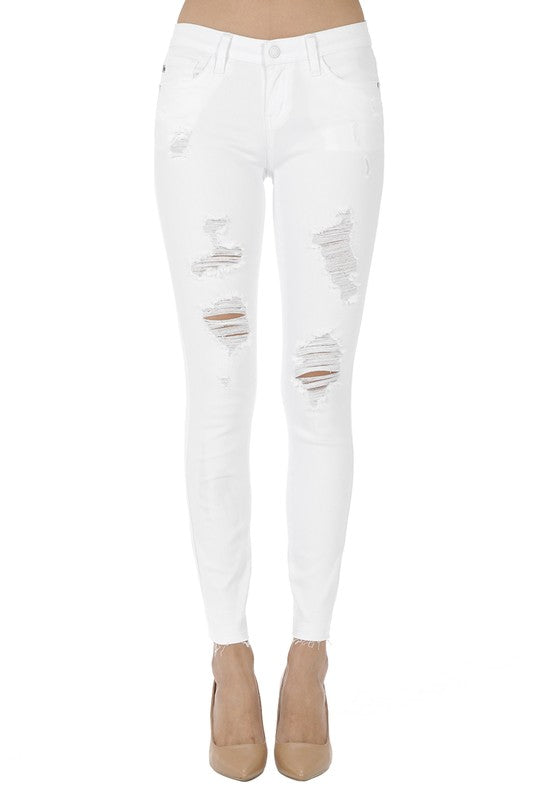 womens white jean distressed destroyed skinny stretch jean