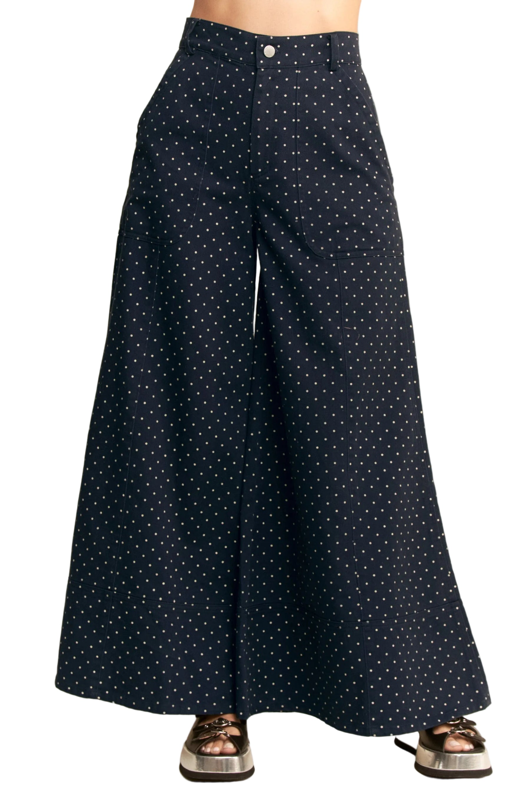 Navy Polka Dot Wide Leg Pants