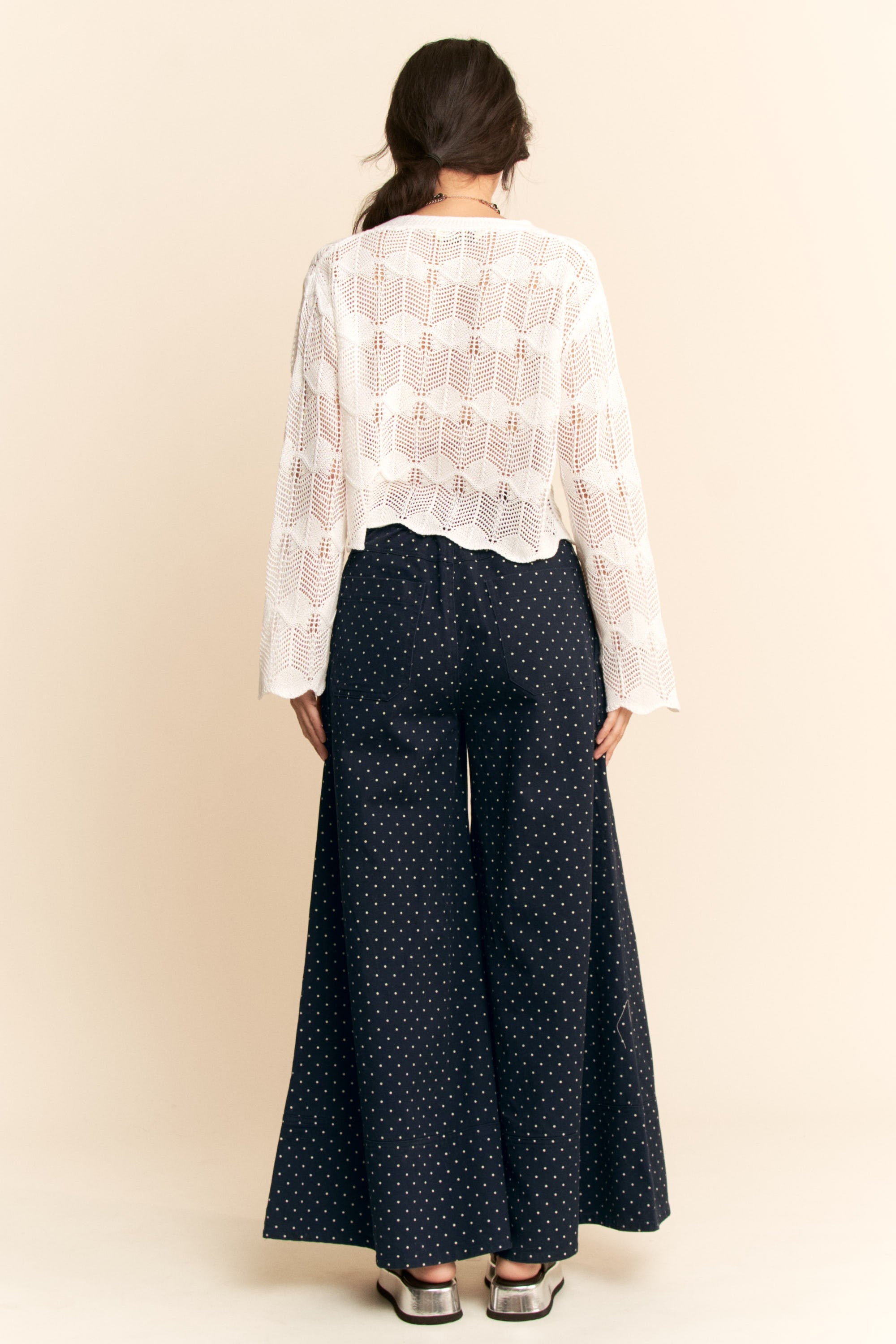 Navy Polka Dot Wide Leg Pants