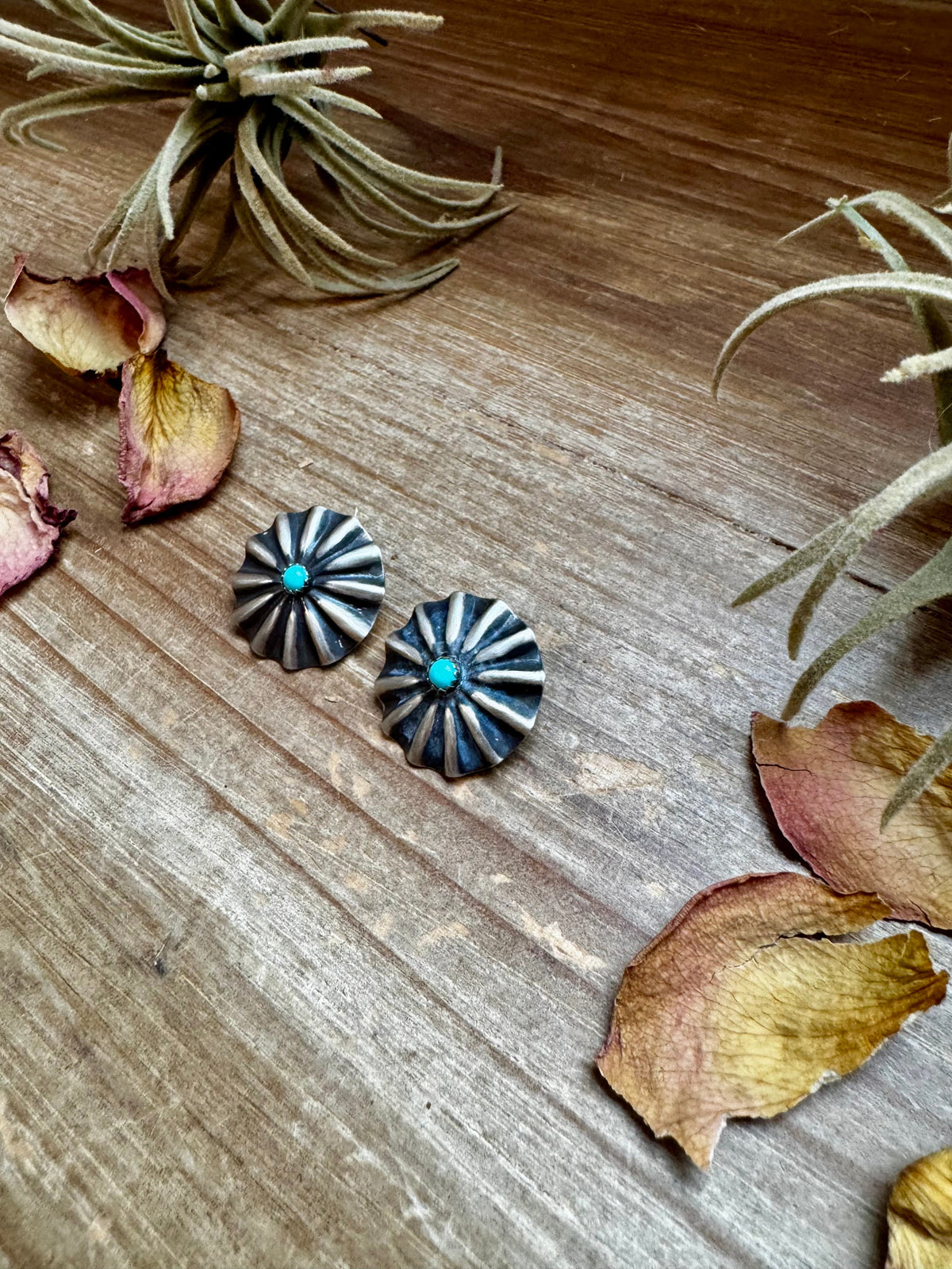 Concho Earrings – Kingman Turquoise & Sterling Silver — product photo.