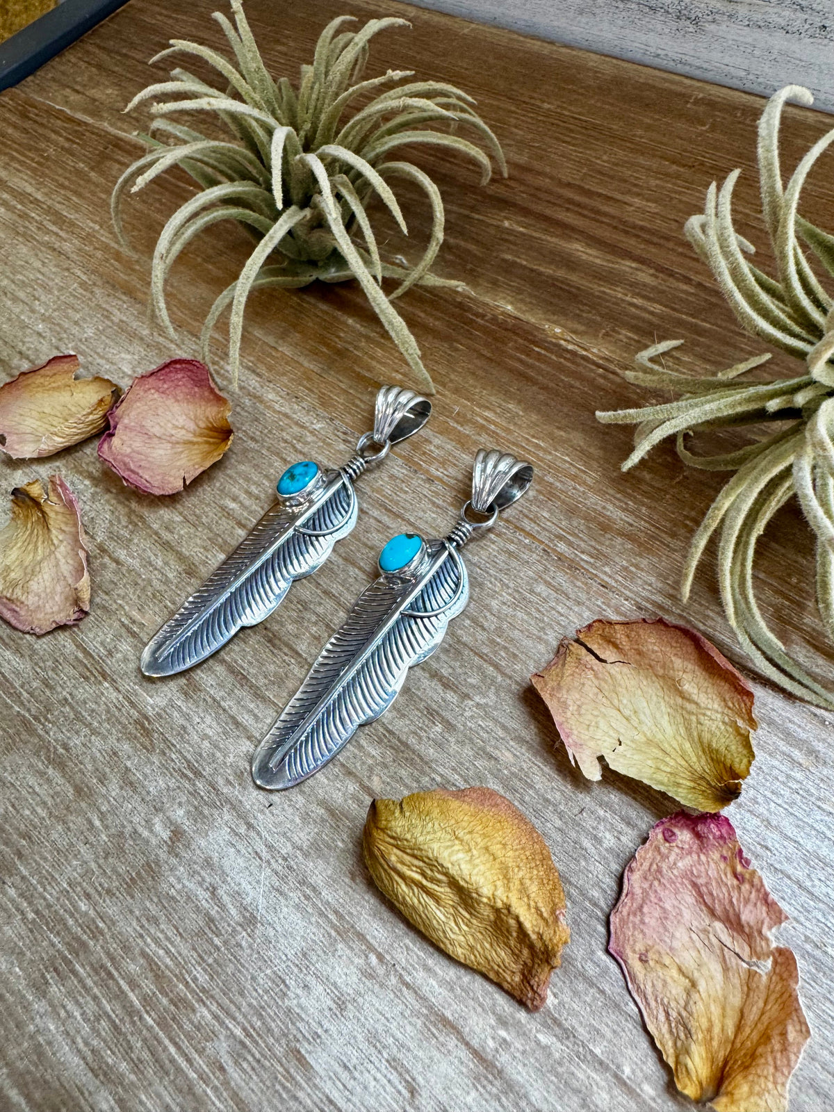 Feather Pendant – Kingman Turquoise & Sterling Silver — product photo.