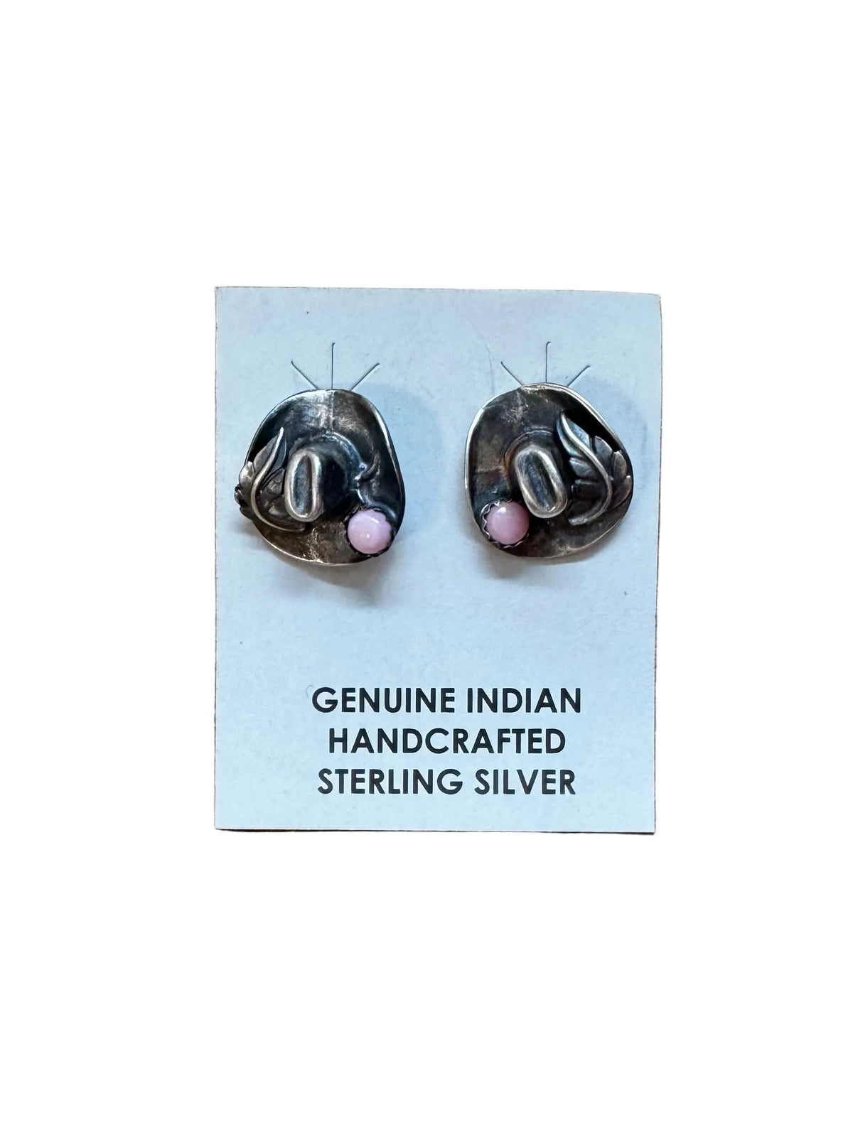 Mini Cowboy Hat Stud Earrings with Pink Conch — product photo.