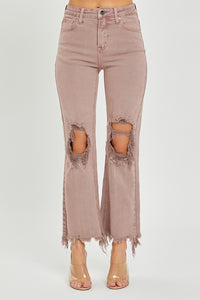 Risen High Rise Knee Distressed Straight Pants - Mauve
