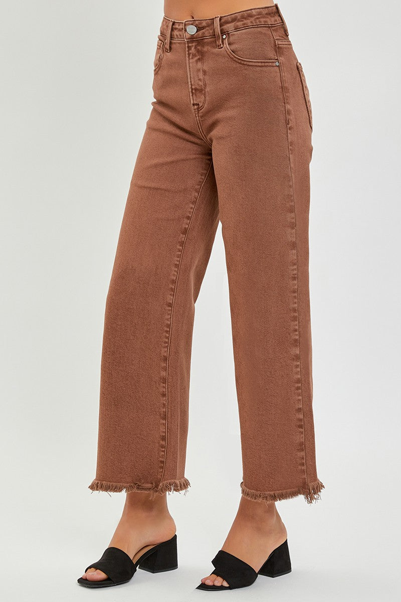 Risen High Rise Crop Wide Leg Pants - Espresso by Risen Jeans