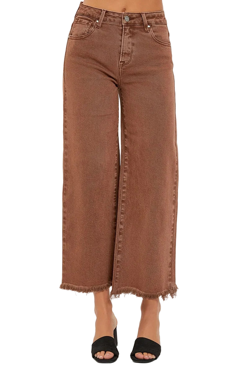 Risen High Rise Crop Wide Leg Pants - Espresso