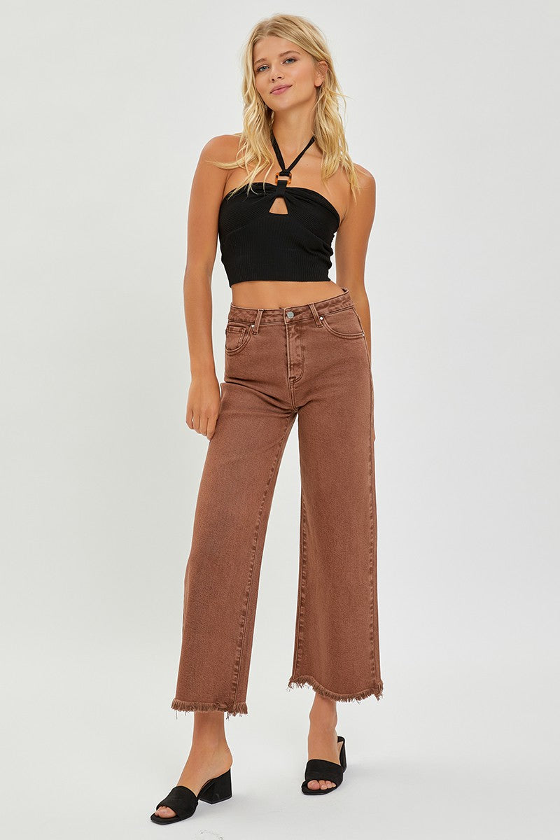 Risen High Rise Crop Wide Leg Pants - Espresso